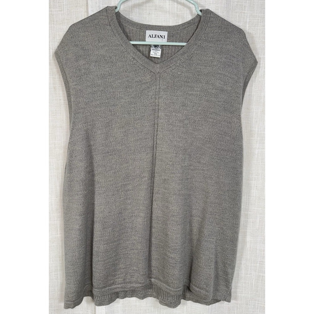 Alfani Sweater XXL 100% Merino Wool Men's Vest Pullover Grandpa Dad VTG Grey